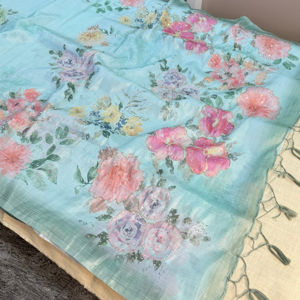 Sea green Fancy Crepe Designer Saree