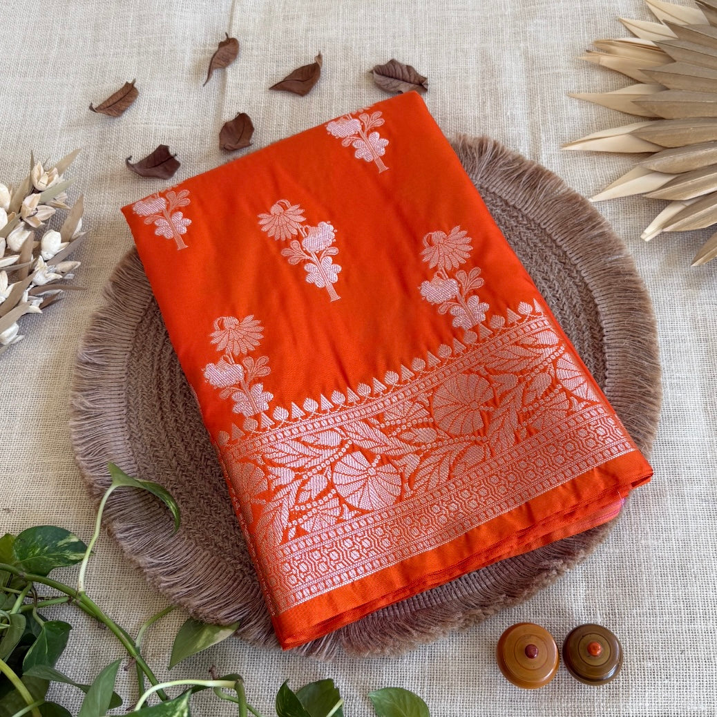 Orange Banarasi Russian Silk Saree