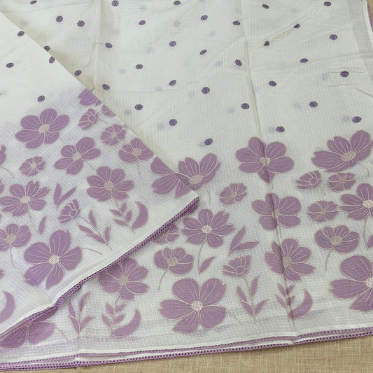 Off White Pink Kota Applique Saree