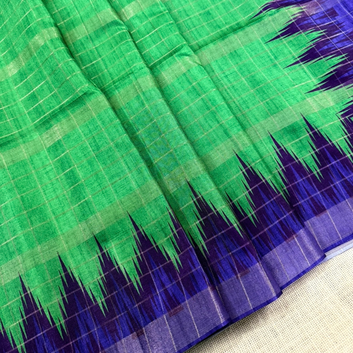 Parrot Green with Violet Purple Semi Tussar Saree