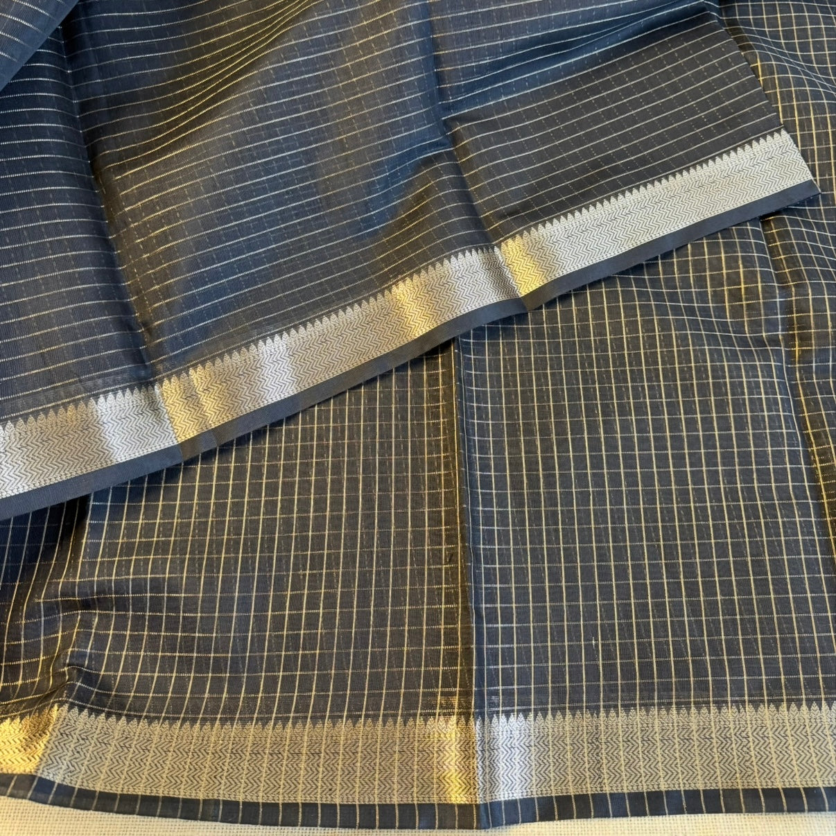 Black Zari Checked Semi Silk Saree