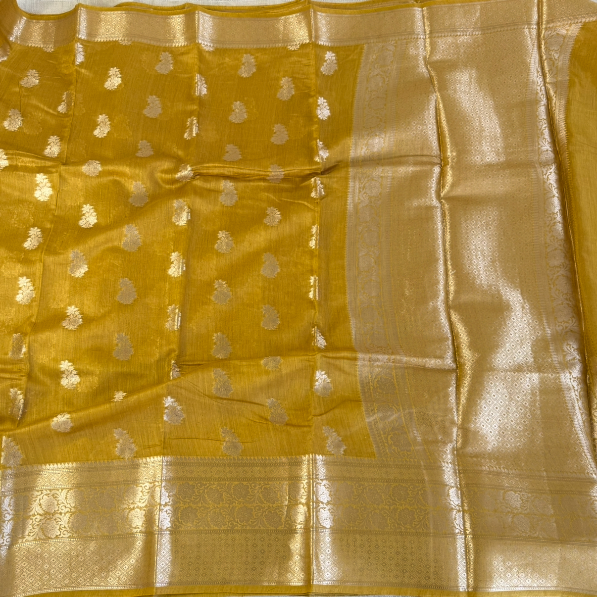 Mustard Pure Chiniya Silk Saree