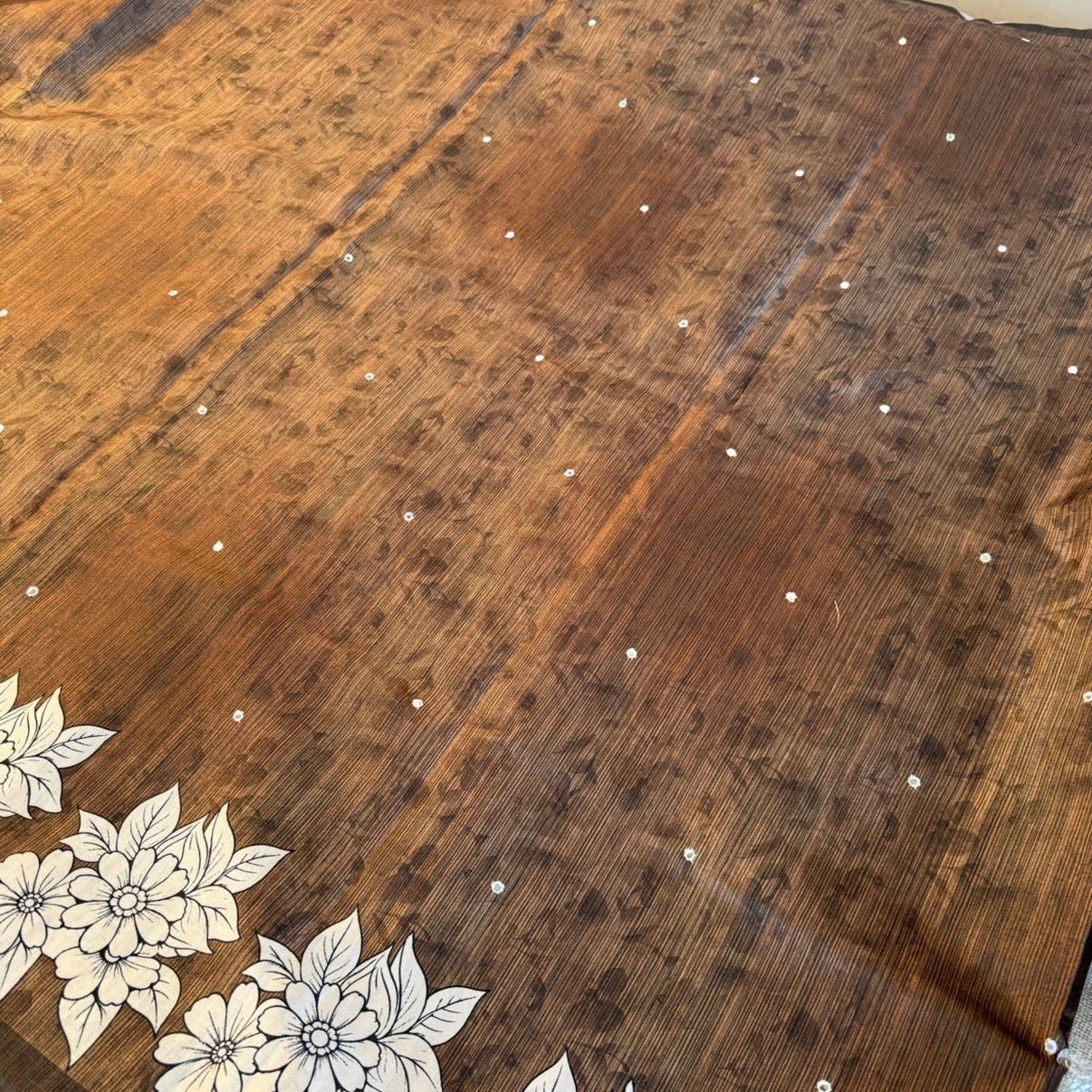 Brown Floral Semi Tussar Saree