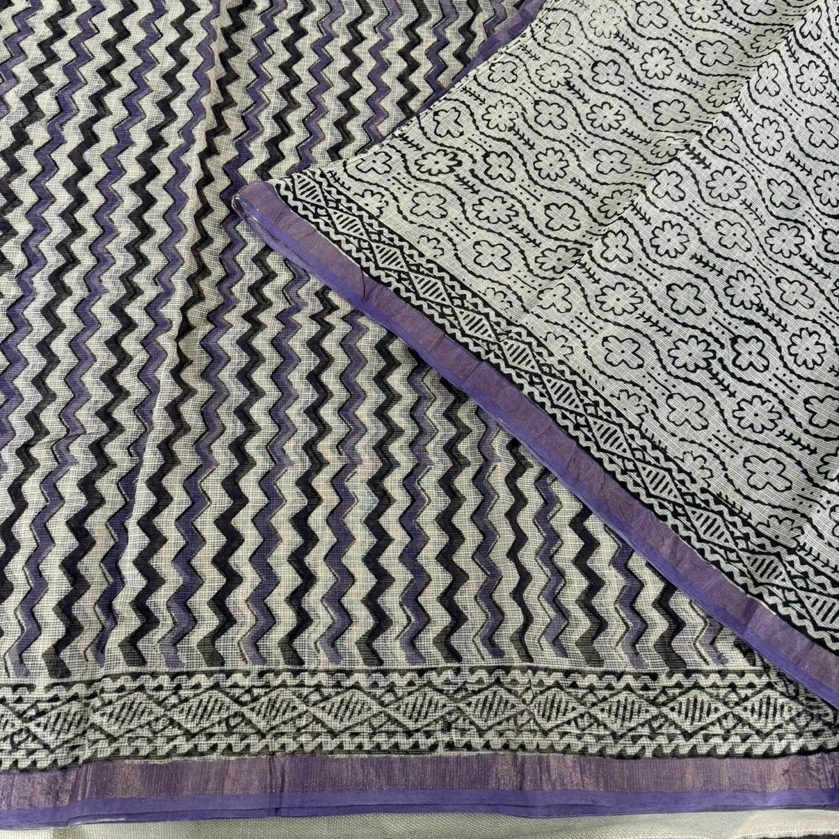 Lilac Zizag Pure Kota Doriya Saree