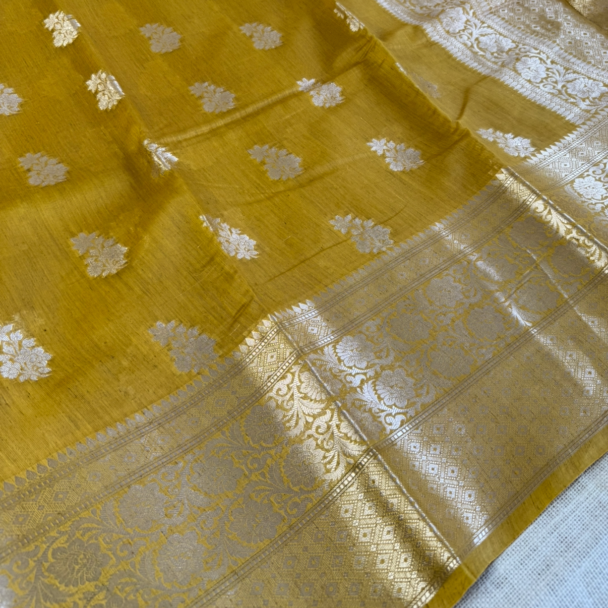 Mustard Pure Chiniya Silk Saree