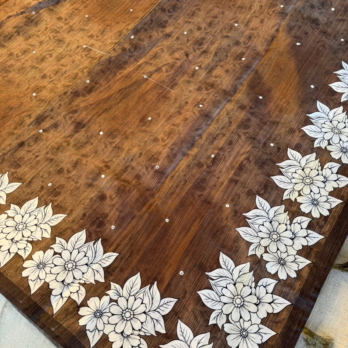 Brown Floral Semi Tussar Saree