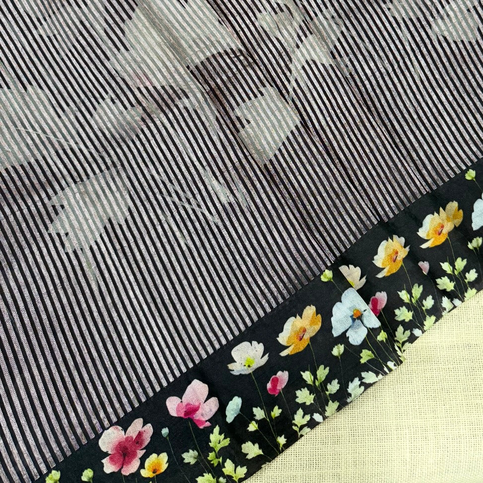 Black Puna Silk Tissue Digital Print Saree