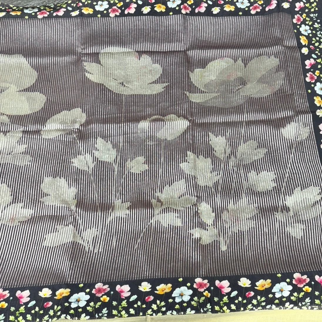 Black Puna Silk Tissue Digital Print Saree