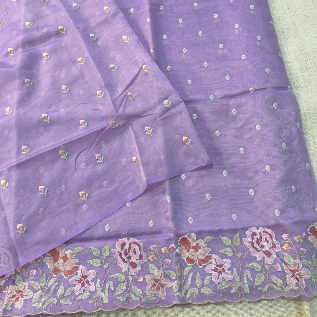 Lilac Floral Shimmer Tussar Saree
