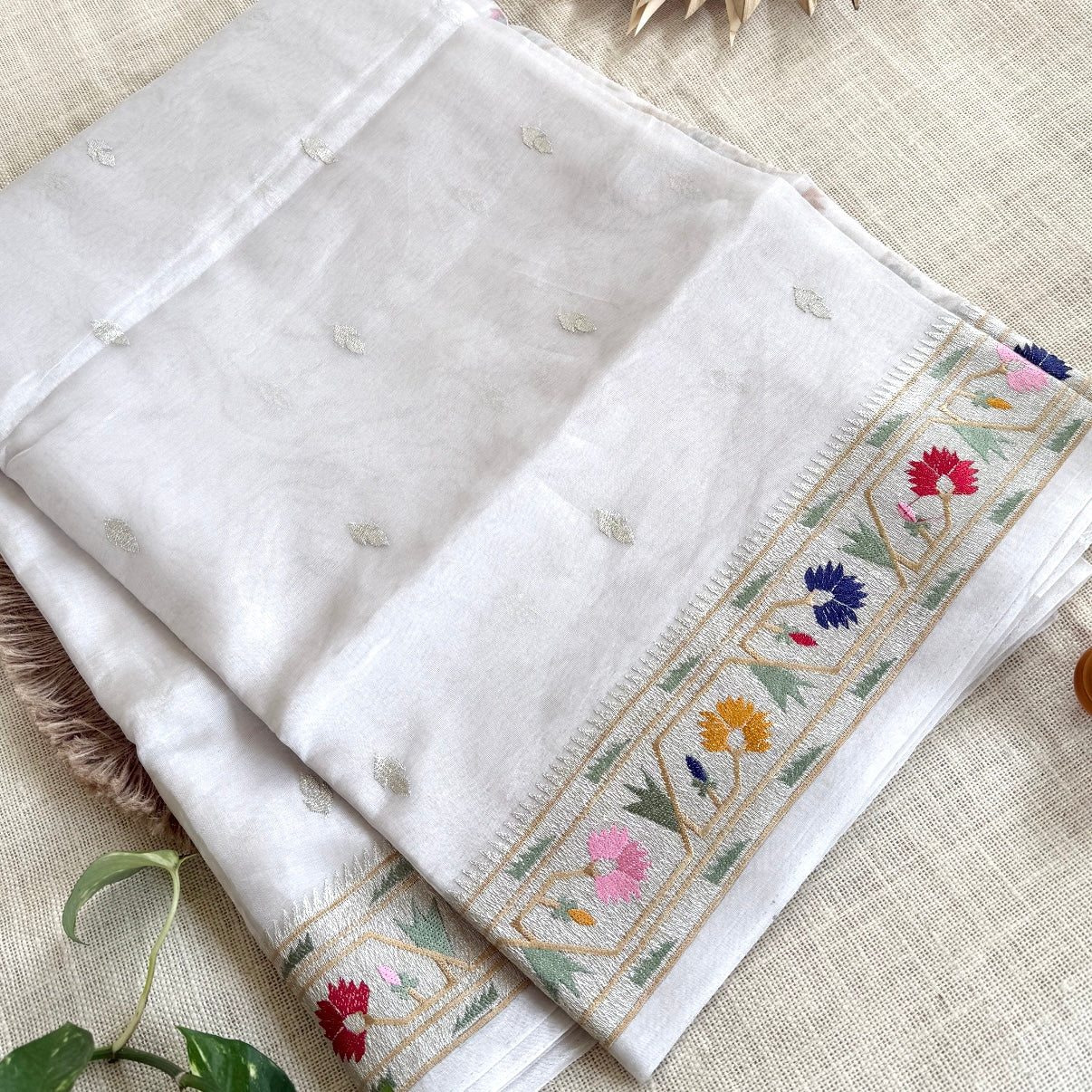 Silver Paithani Border Pure Tissue Saree