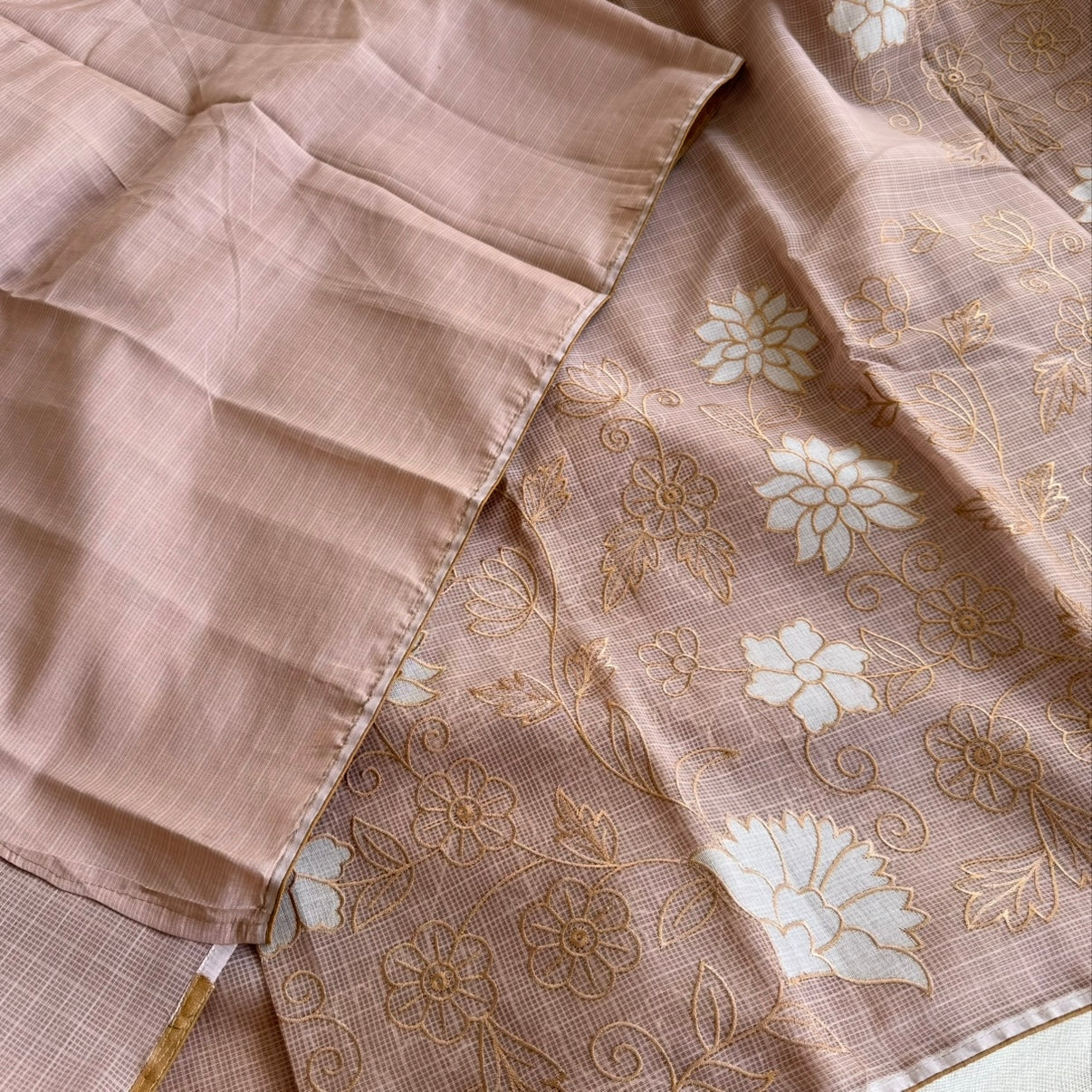 Brown Kota Applique Saree