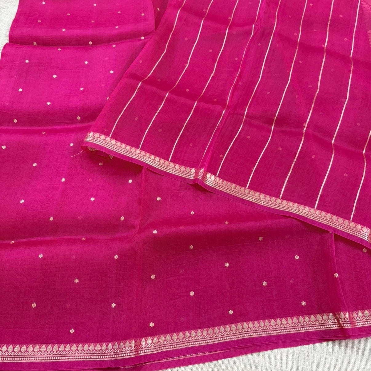 Vibrant Rani Pink Pure Kora Silk Saree