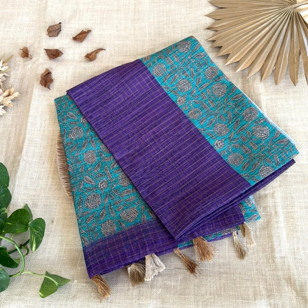 Purple n Blue Semi Tussar Saree