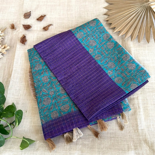 Purple n Blue Semi Tussar Saree