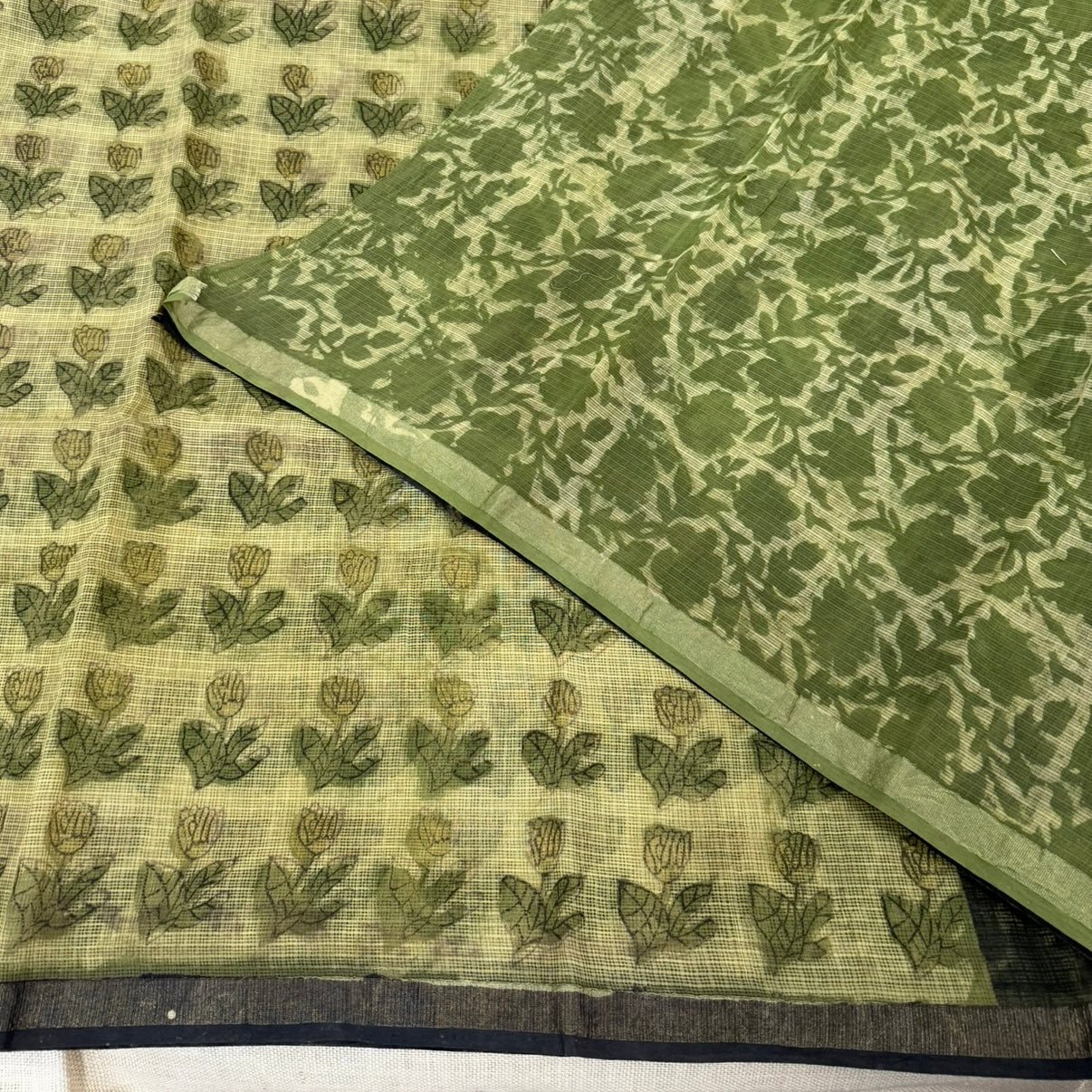 Olive Ajrakh Pure Kota Doriya Saree