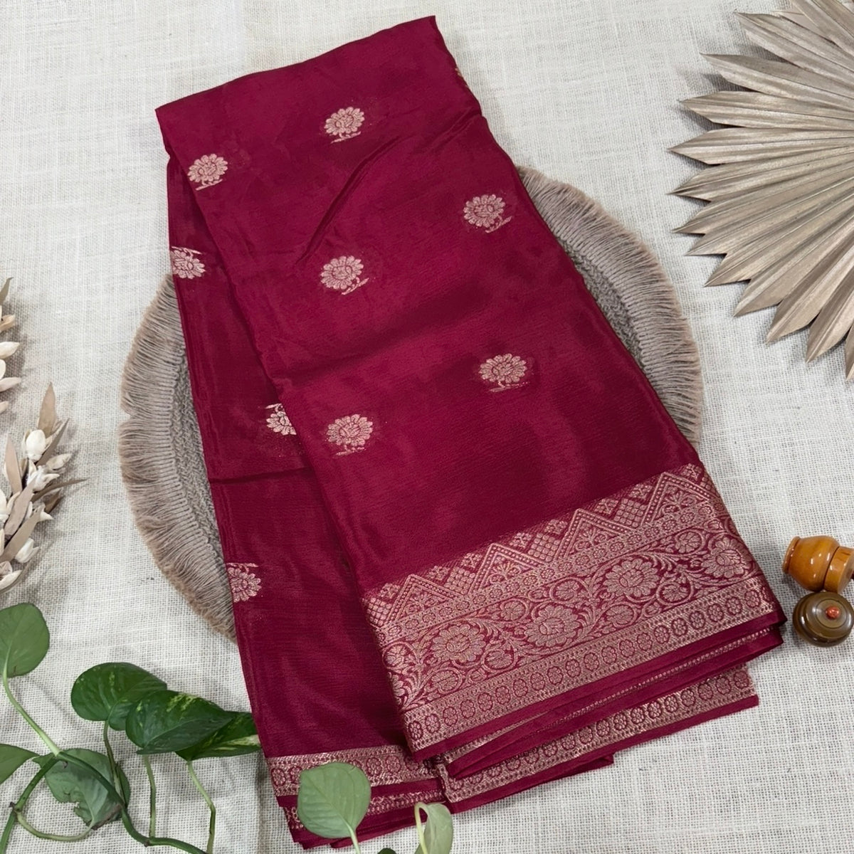 Maroon Viscose Crepe Silk Saree