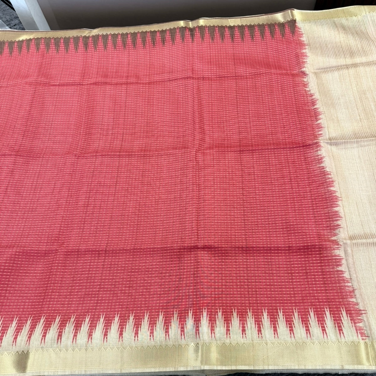 Red with Ivory Semi Tussar Saree