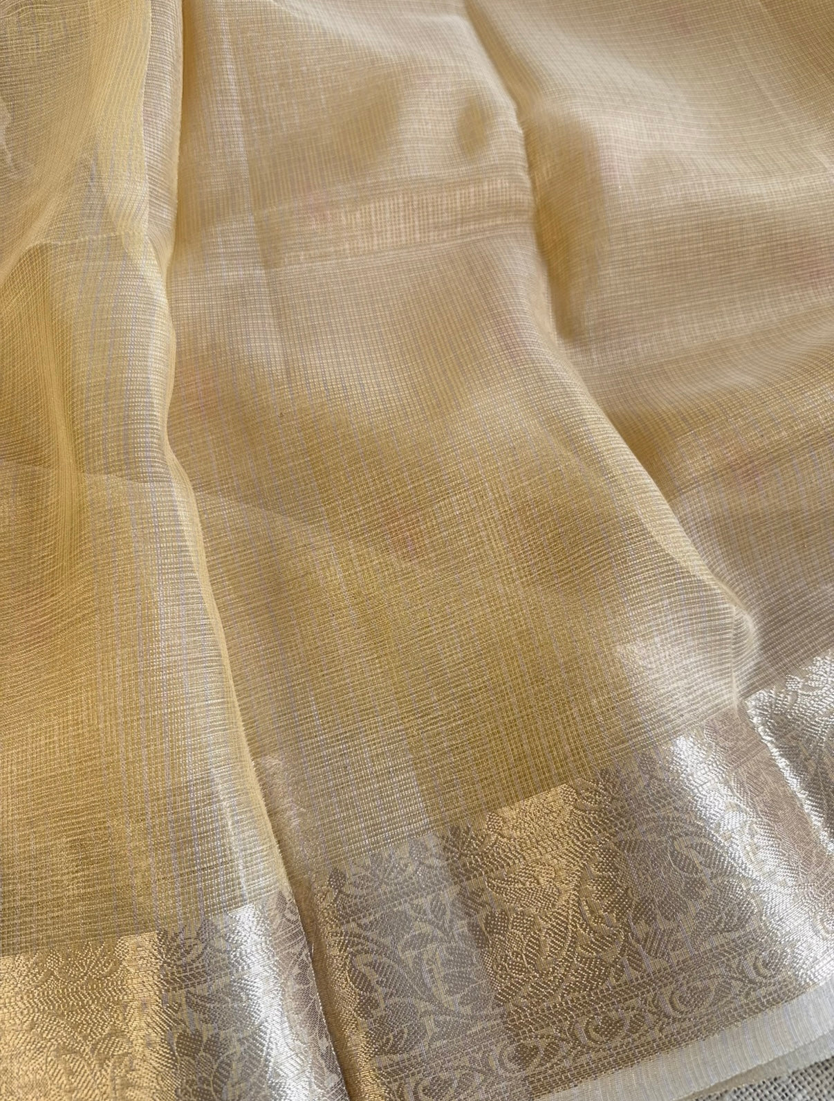 Beige Kota Tissue Embroidery Saree