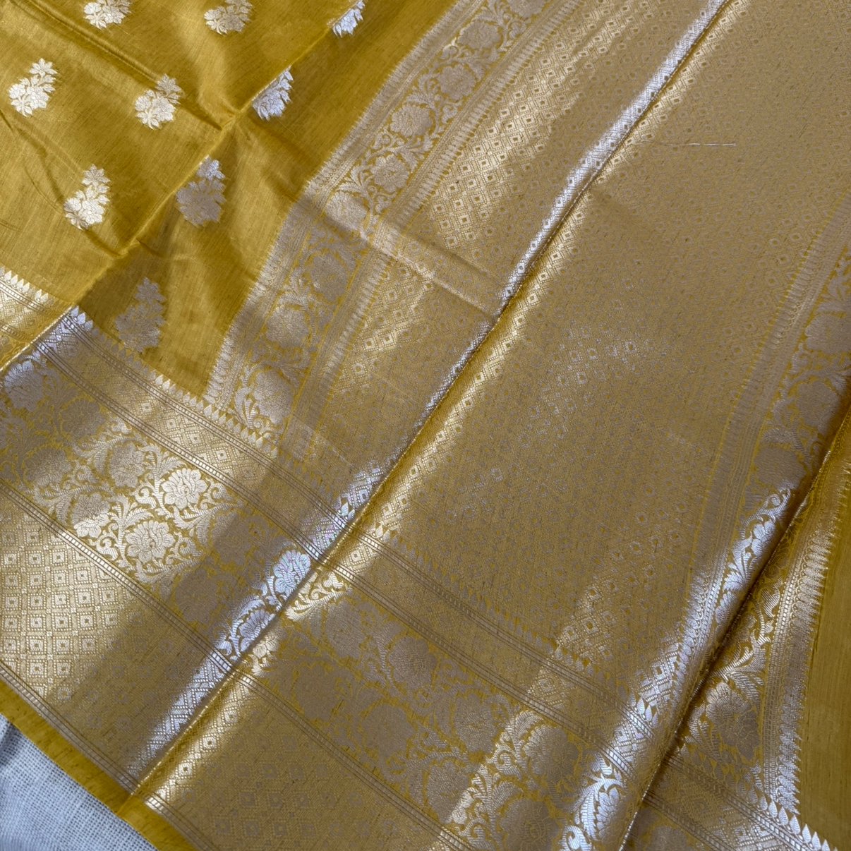 Mustard Pure Chiniya Silk Saree