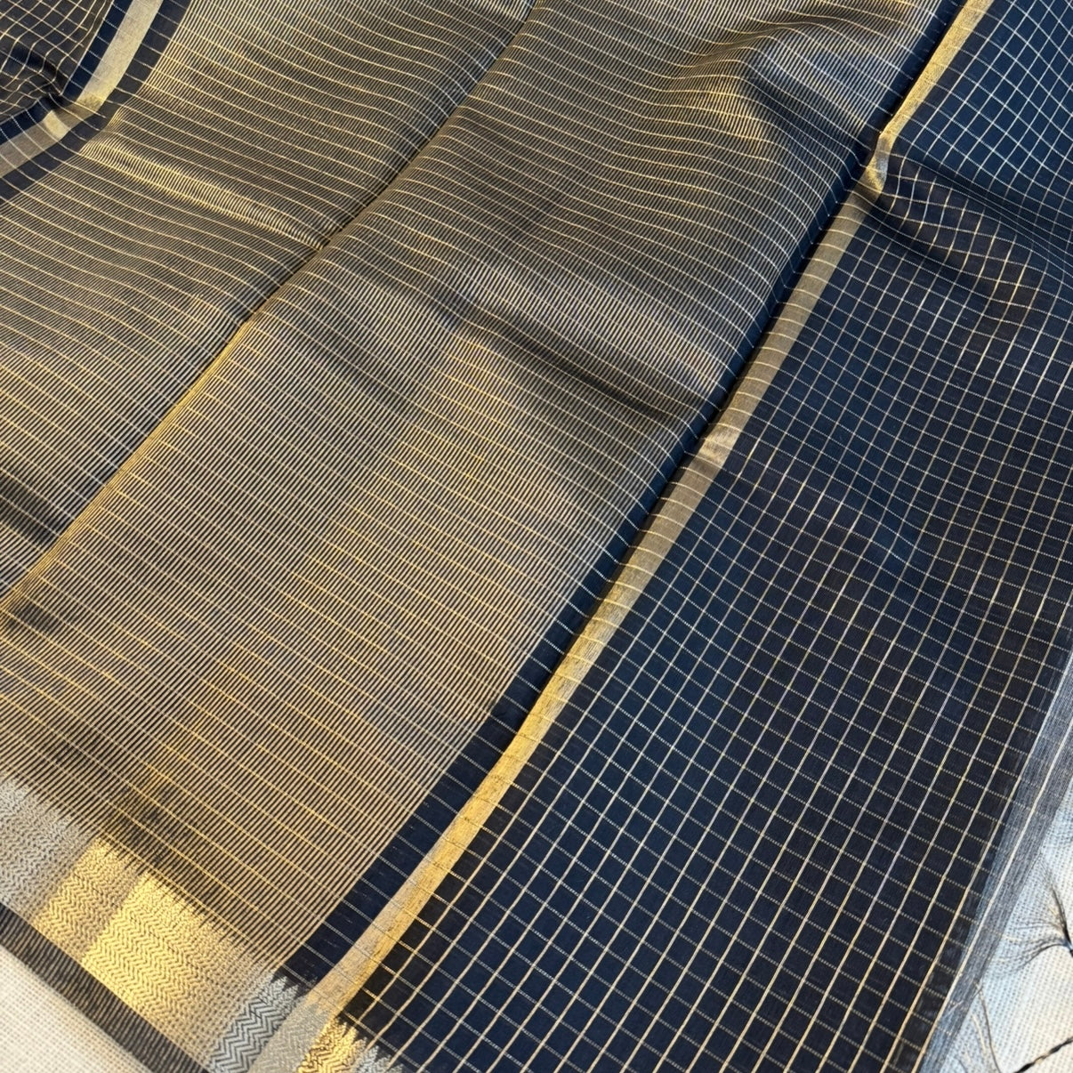 Black Zari Checked Semi Silk Saree