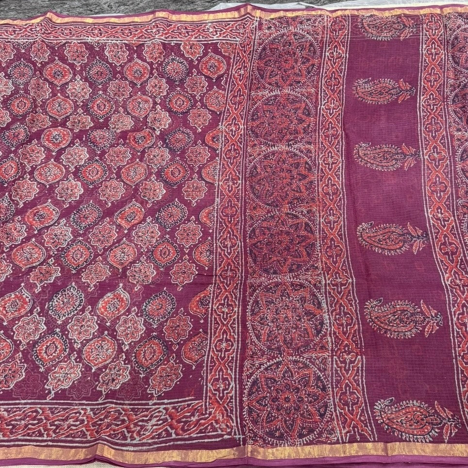 Maroon Ajrakh Pure Kota Doriya Saree