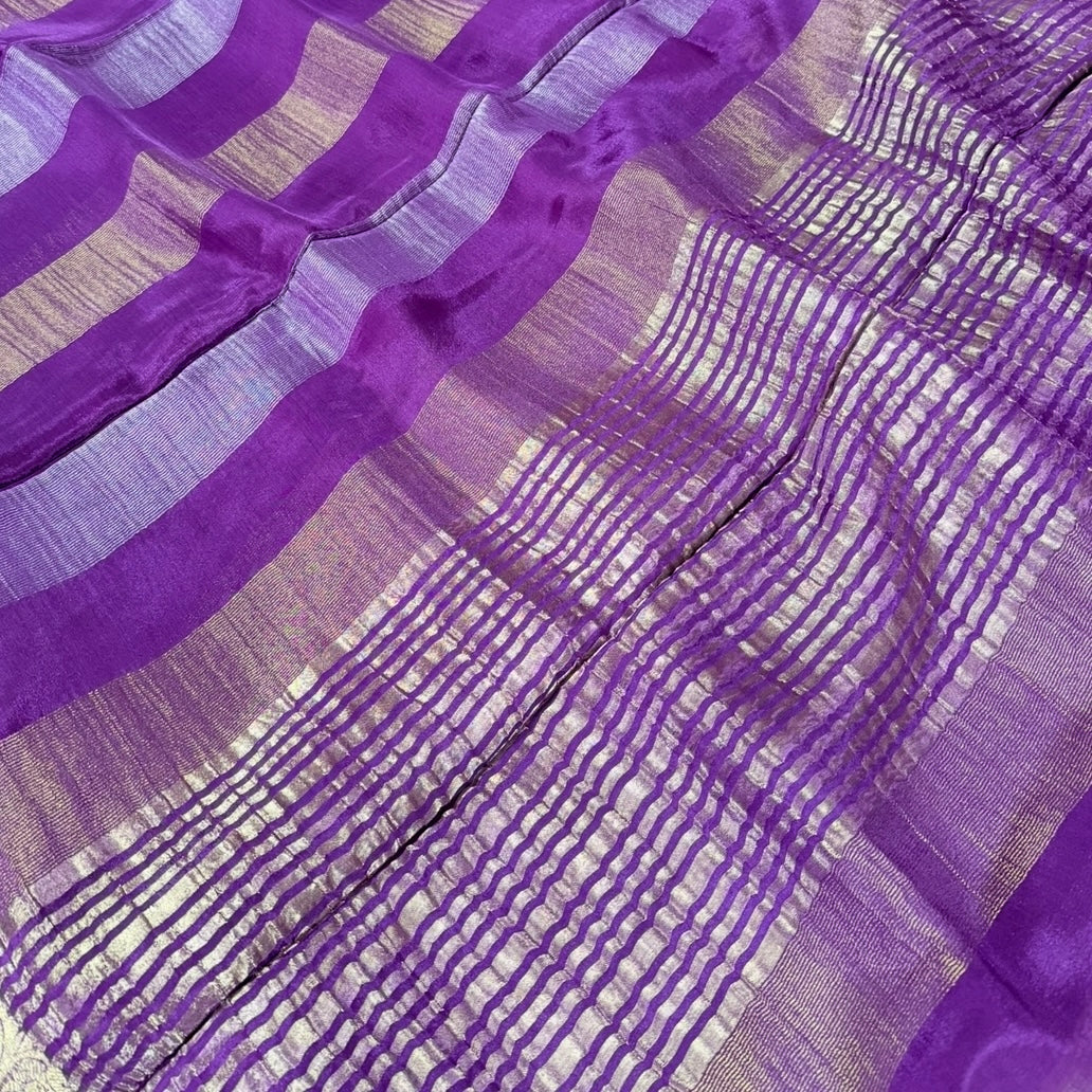 Purple Zari Stripes Chinnon Silk Saree