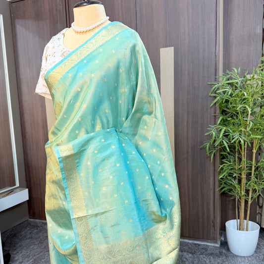 Trisha Inspired Aqua Blue Tissue Silk Saree