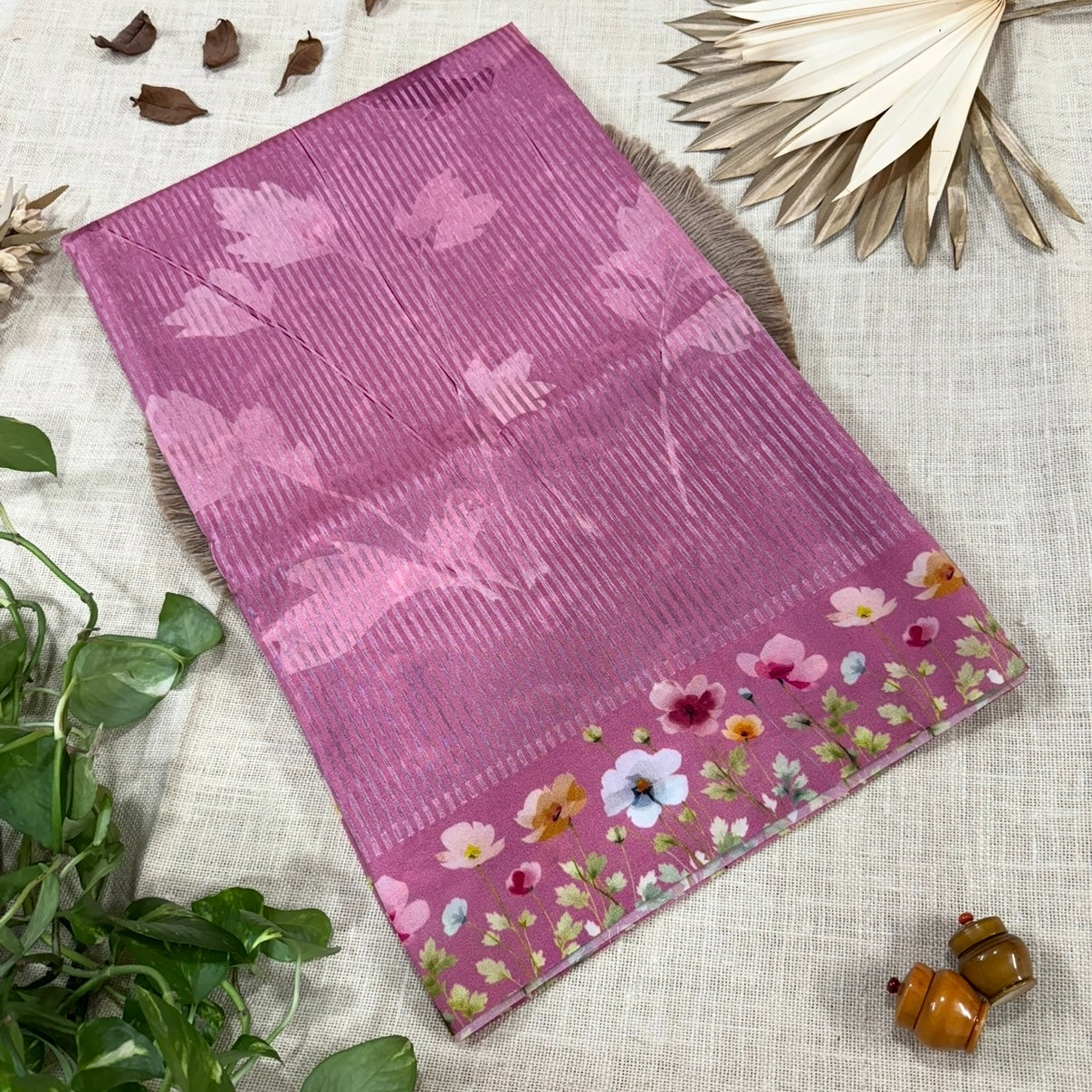 Mauve Pink Puna Silk Tissue Digital Print Saree