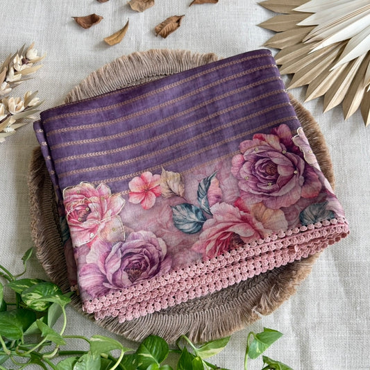 Wine Purple Floral Fancy Saree