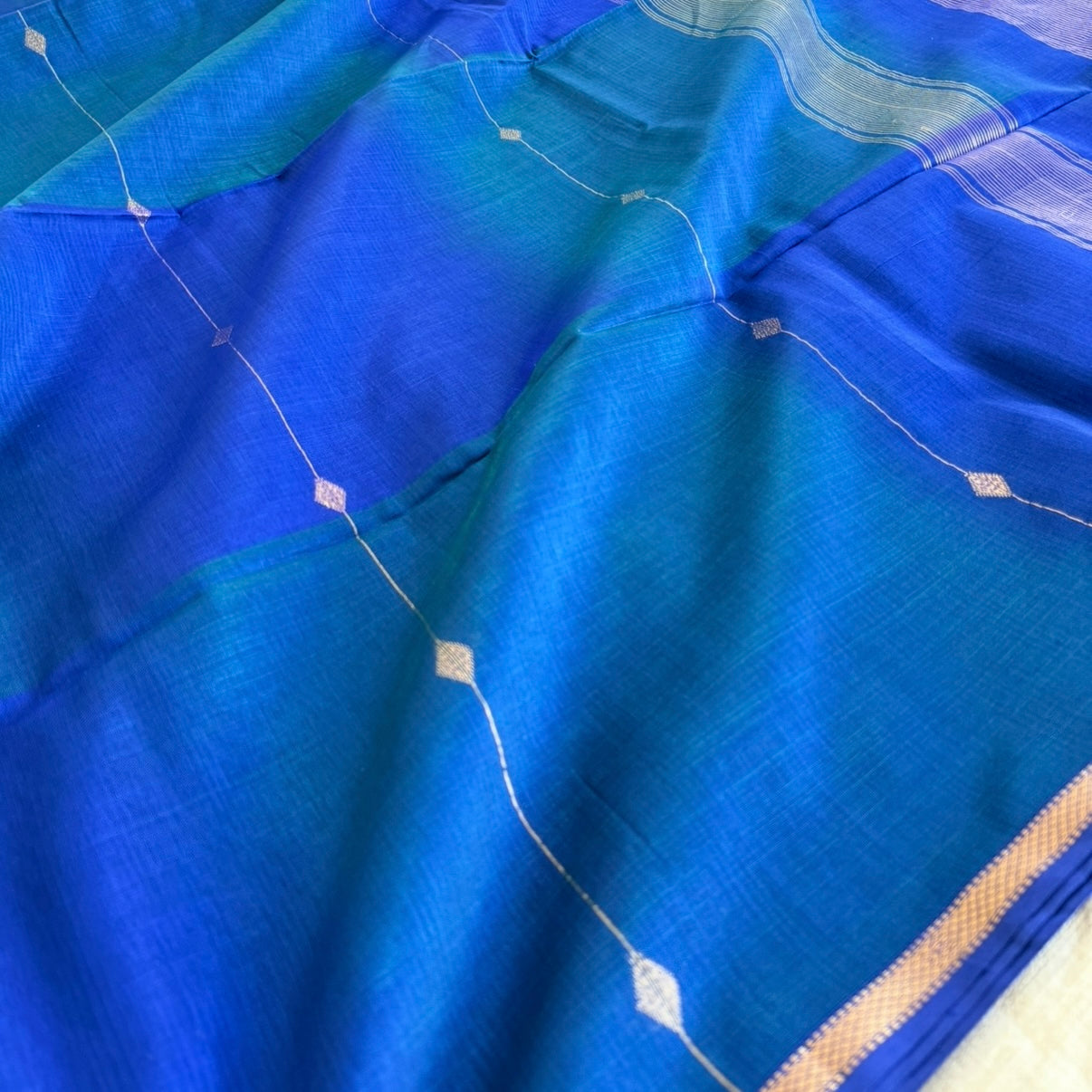 Peacock blue Maheshwari silk cotton saree