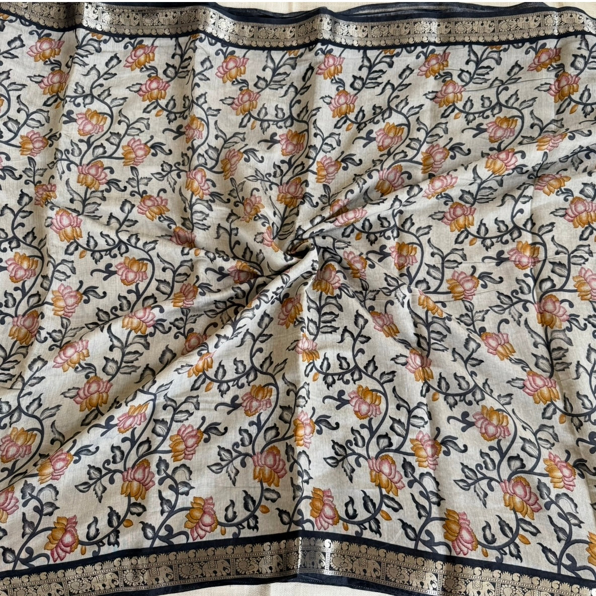 Black Kalamkari Fancy Cotton Saree