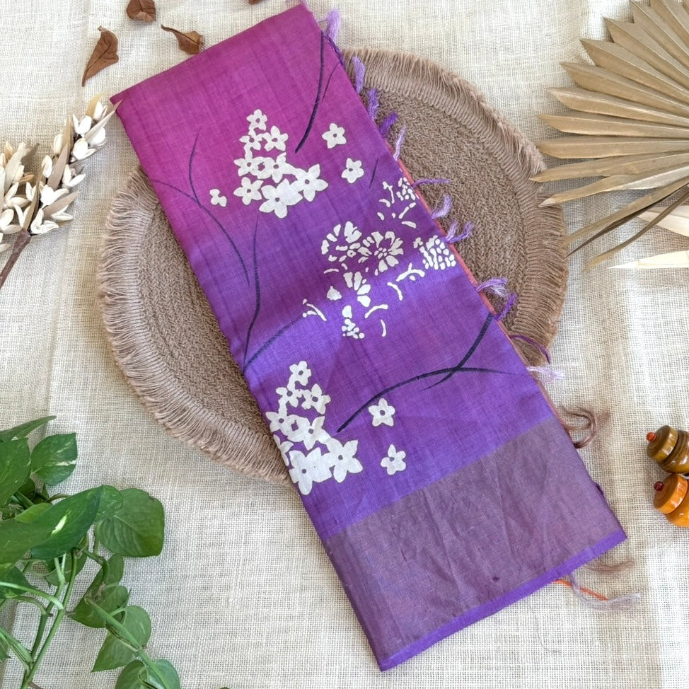 Purple Lilac Pure Tussar Silk Saree