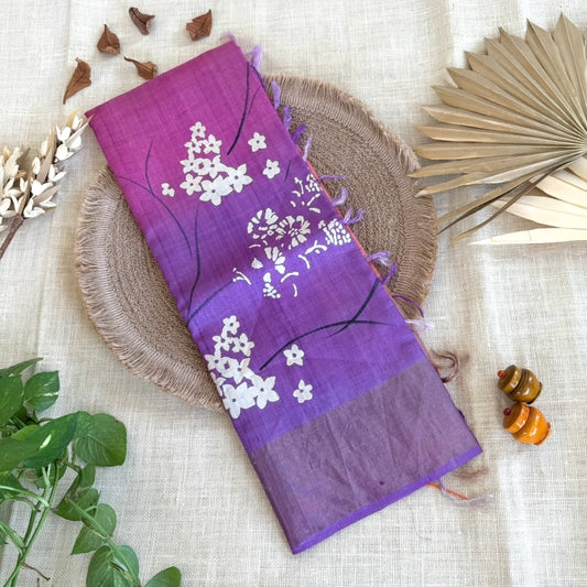 Purple Lilac Pure Tussar Silk Saree