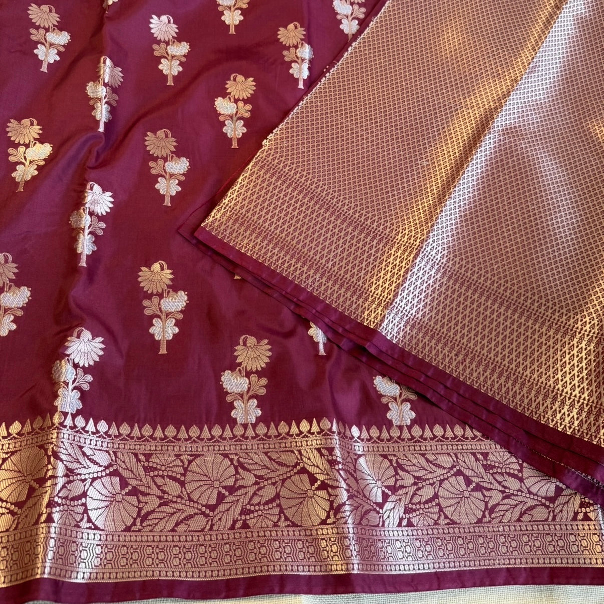 Deep Wine Banarasi Russian Silk Saree