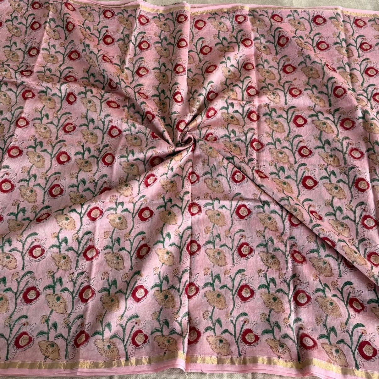 Pink Floral Chanderi Silk Cotton Saree