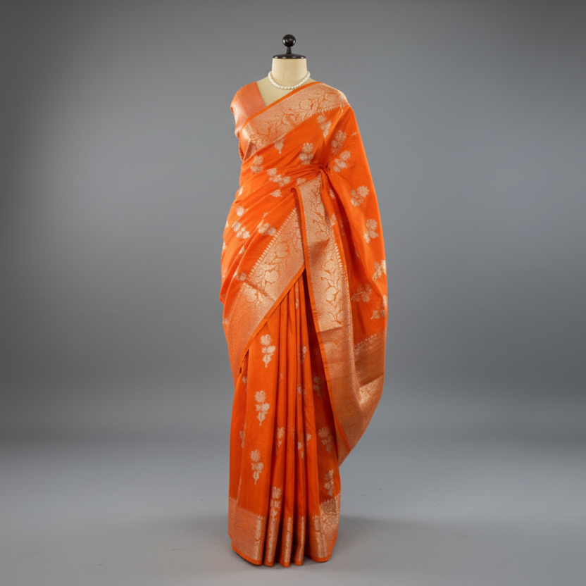 Orange Banarasi Russian Silk Saree