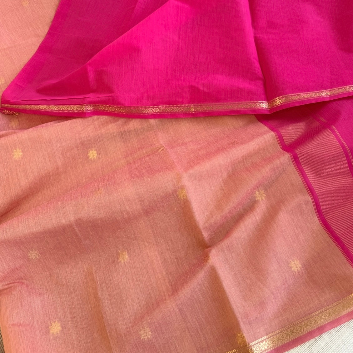 Lotus Pink with Rani Pink Pure Cotton Saree