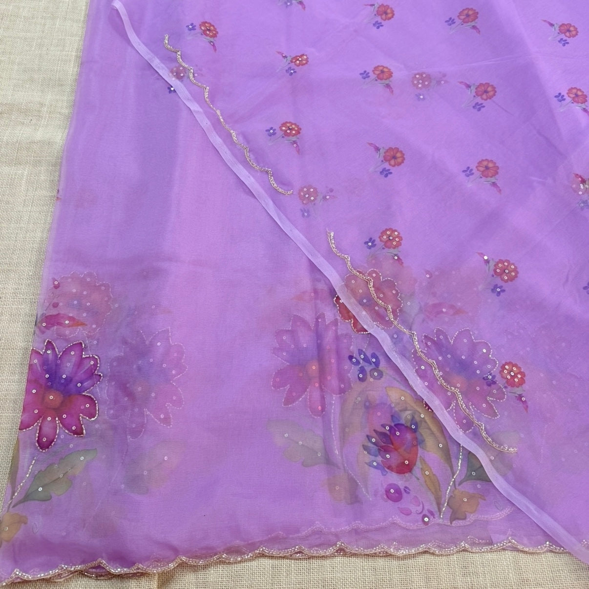 Lilac purple Fancy Crepe Designer Saree