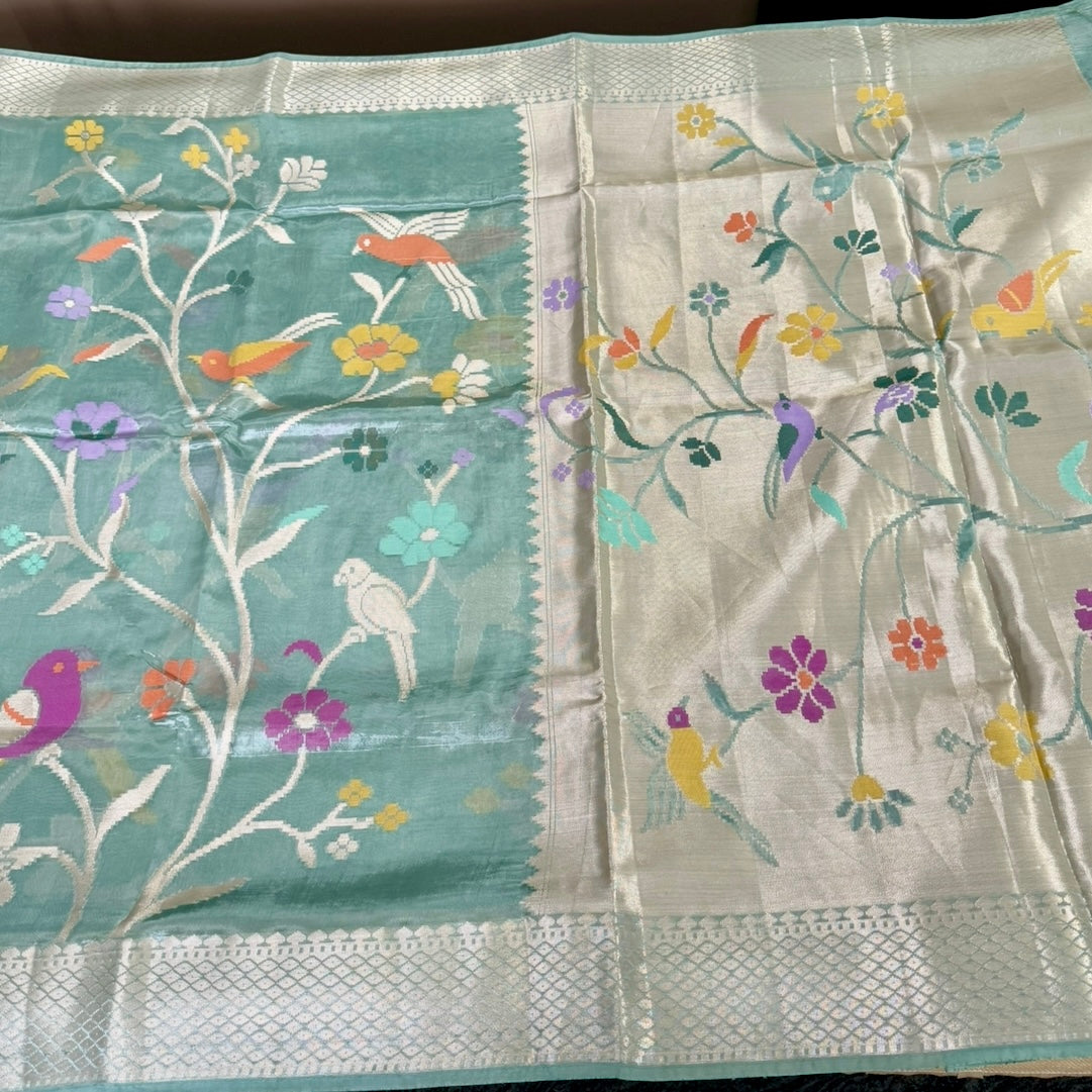 Sea Green Meena Weave Paper Silk Saree