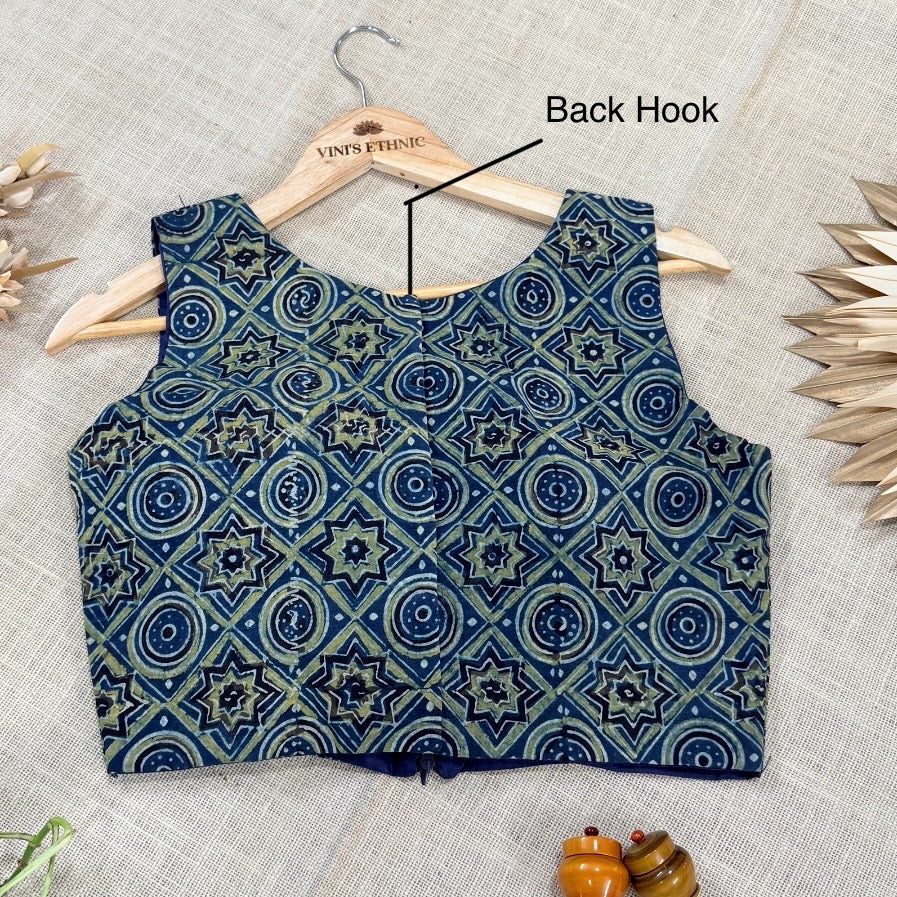 Indigo Blue Ajrakh Printed Blouse
