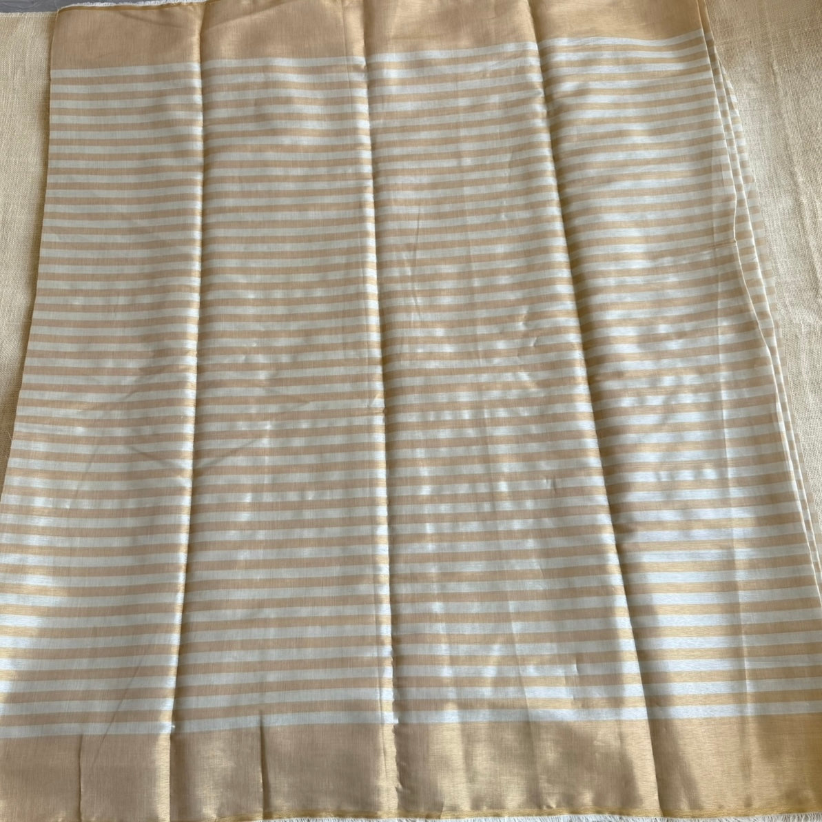 Ivory Gold Stripes Pure Tissue Blouse Fabric