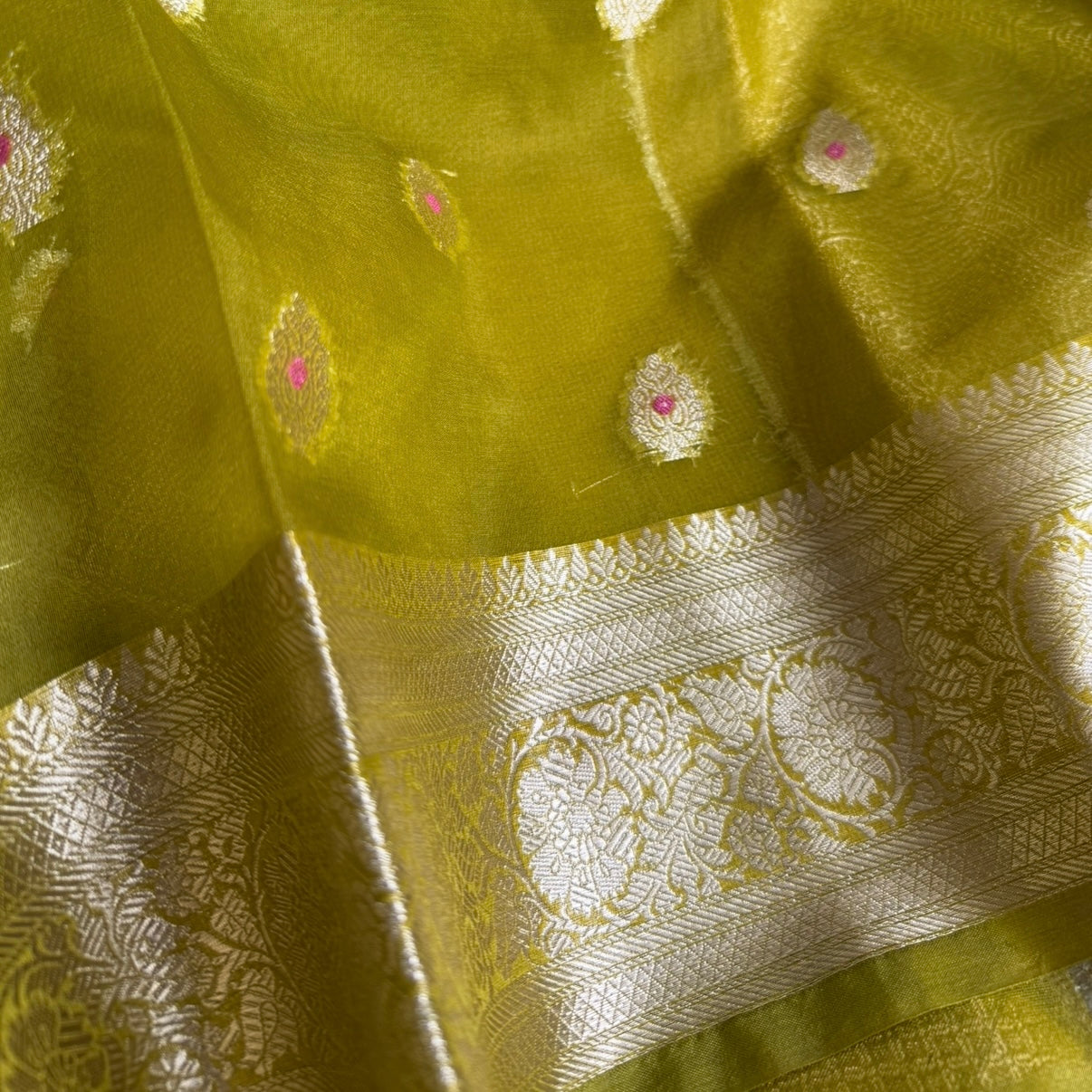 Olive (Mehandi) Green Banarasi Tissue Silk Saree