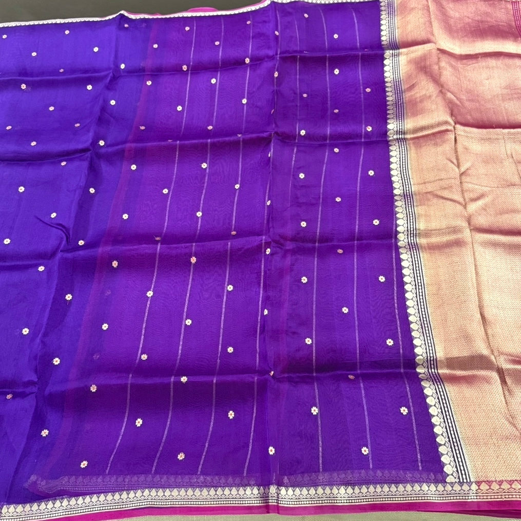 Purple with Pink Pure Kora Silk Saree