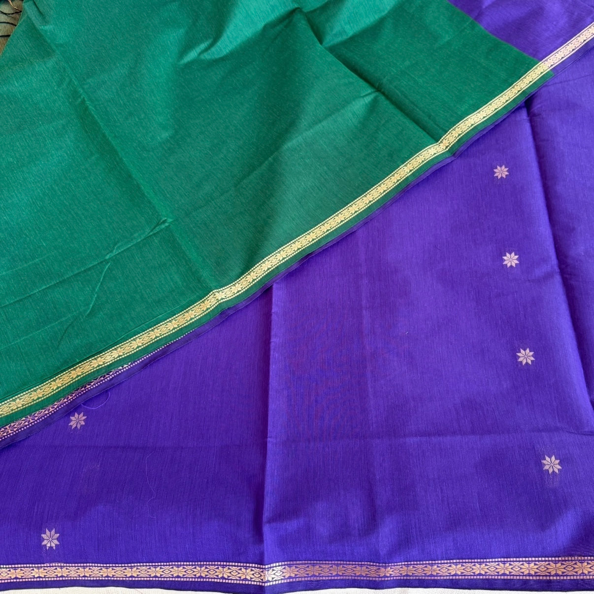 Purple with Green Maheshwari pure cotton saree