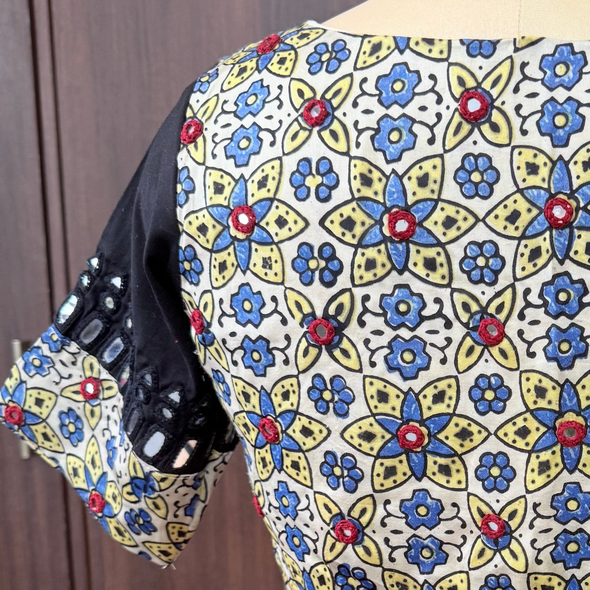 Beige Ajrakh Modal Mirror Embroidery Blouse