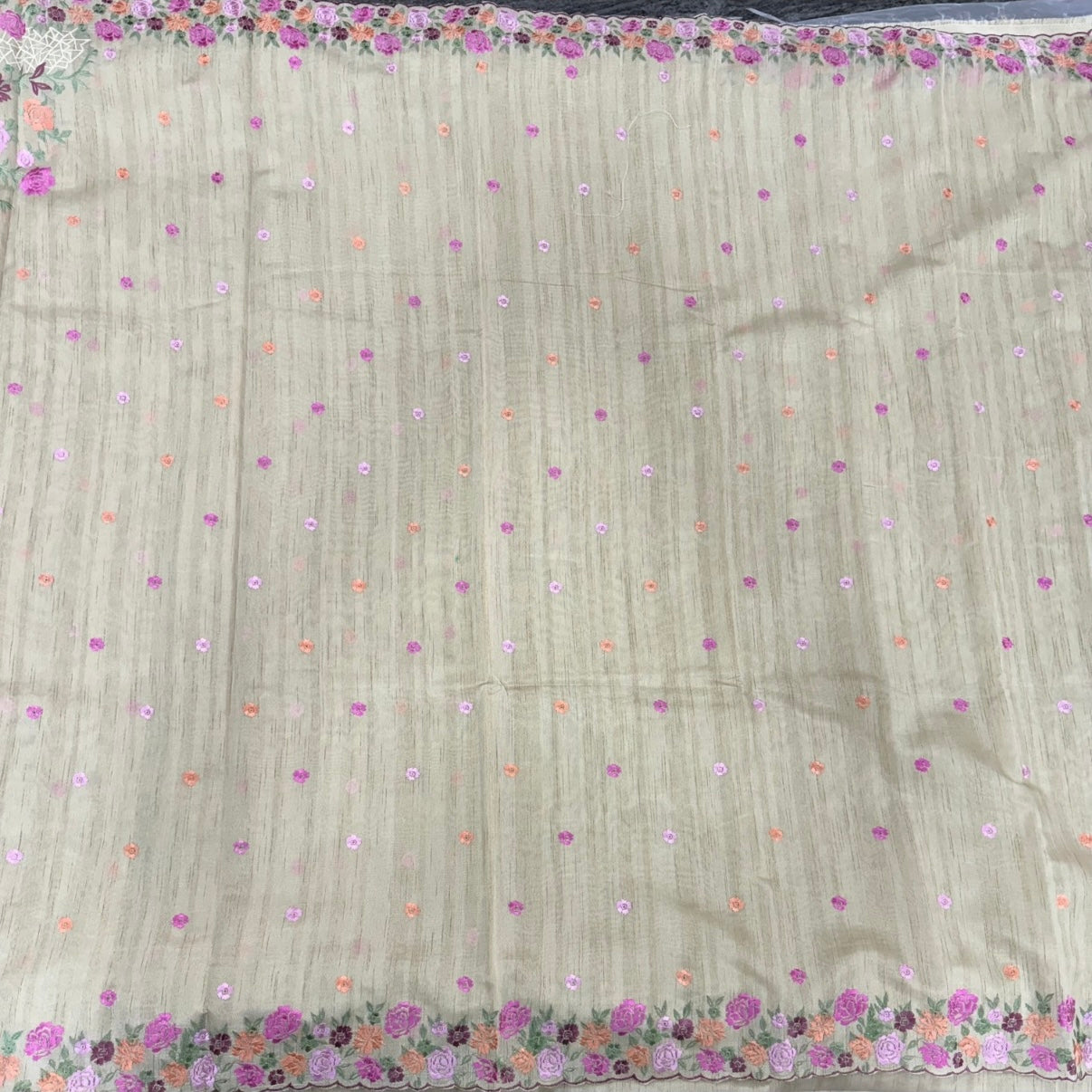 Beige Floral Embroidery Tussar Saree