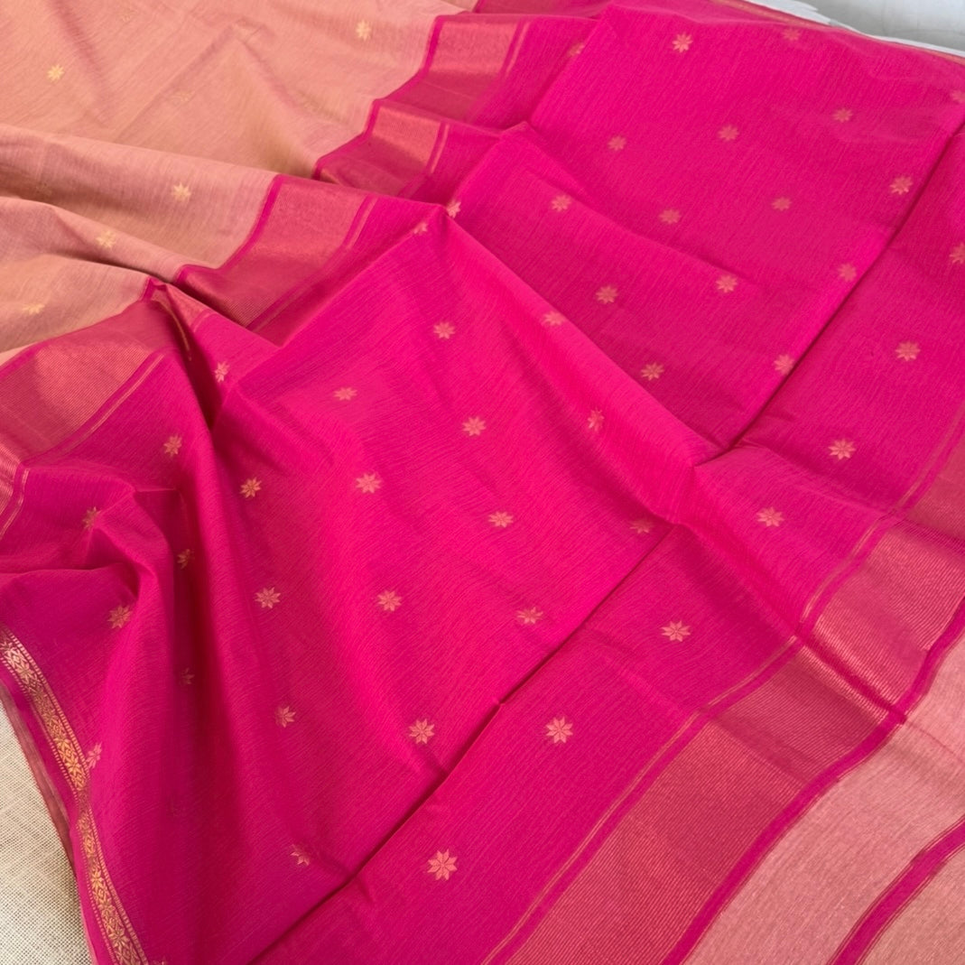 Lotus Pink with Rani Pink Maheshwari Pure Cotton Saree