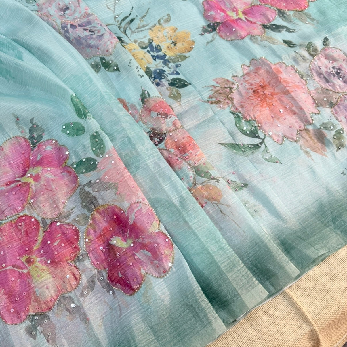 Sea green Fancy Crepe Designer Saree