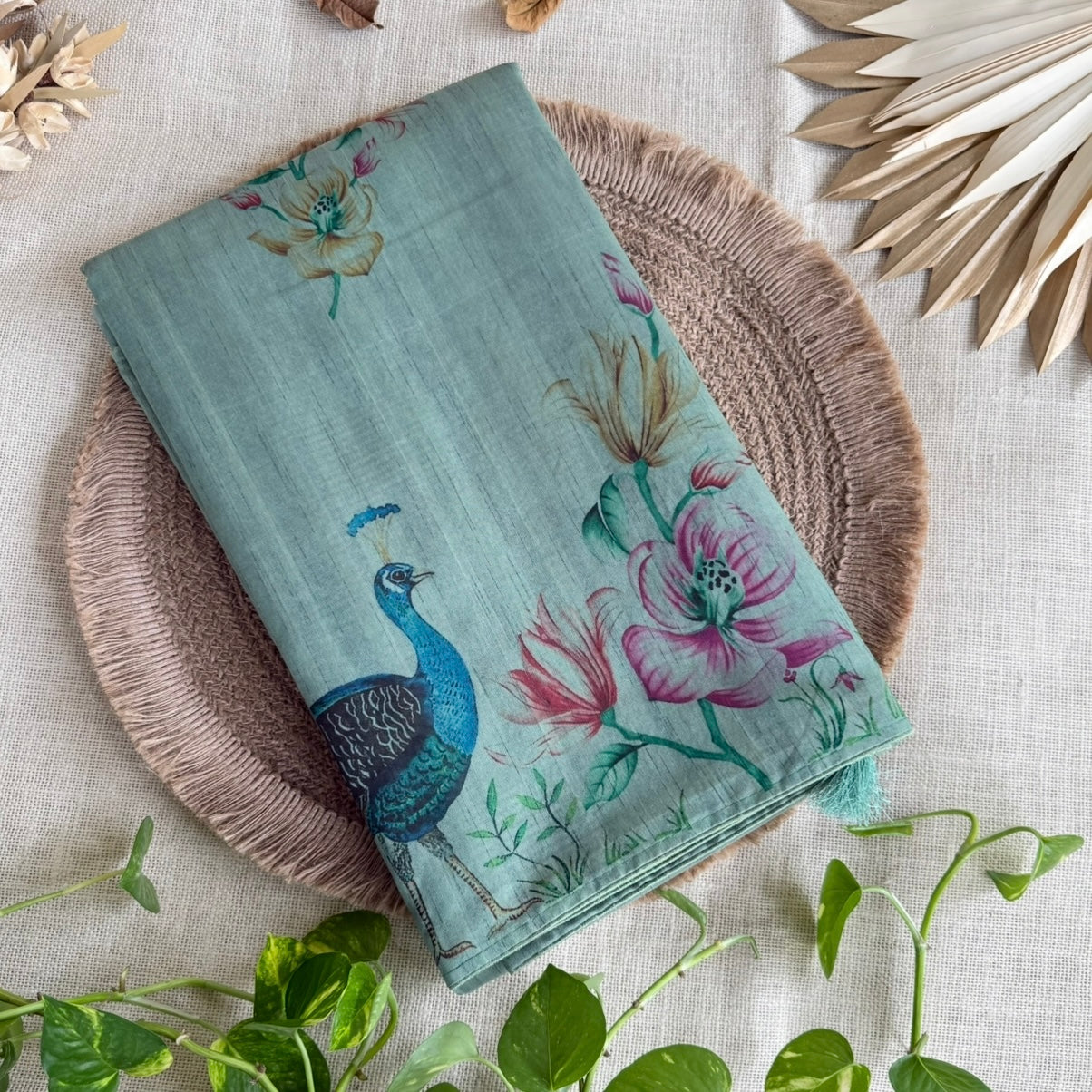 Peacock Semi Tussar Saree