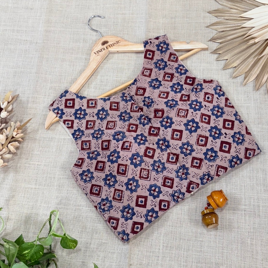 Beige Ajrakh Printed Cotton Blouse